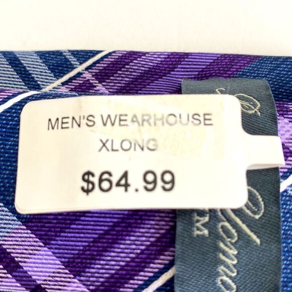 Pronto Uomo platinum Mens wearhouse lavender purple white denim blue plaid Xlong - Picture 5 of 7